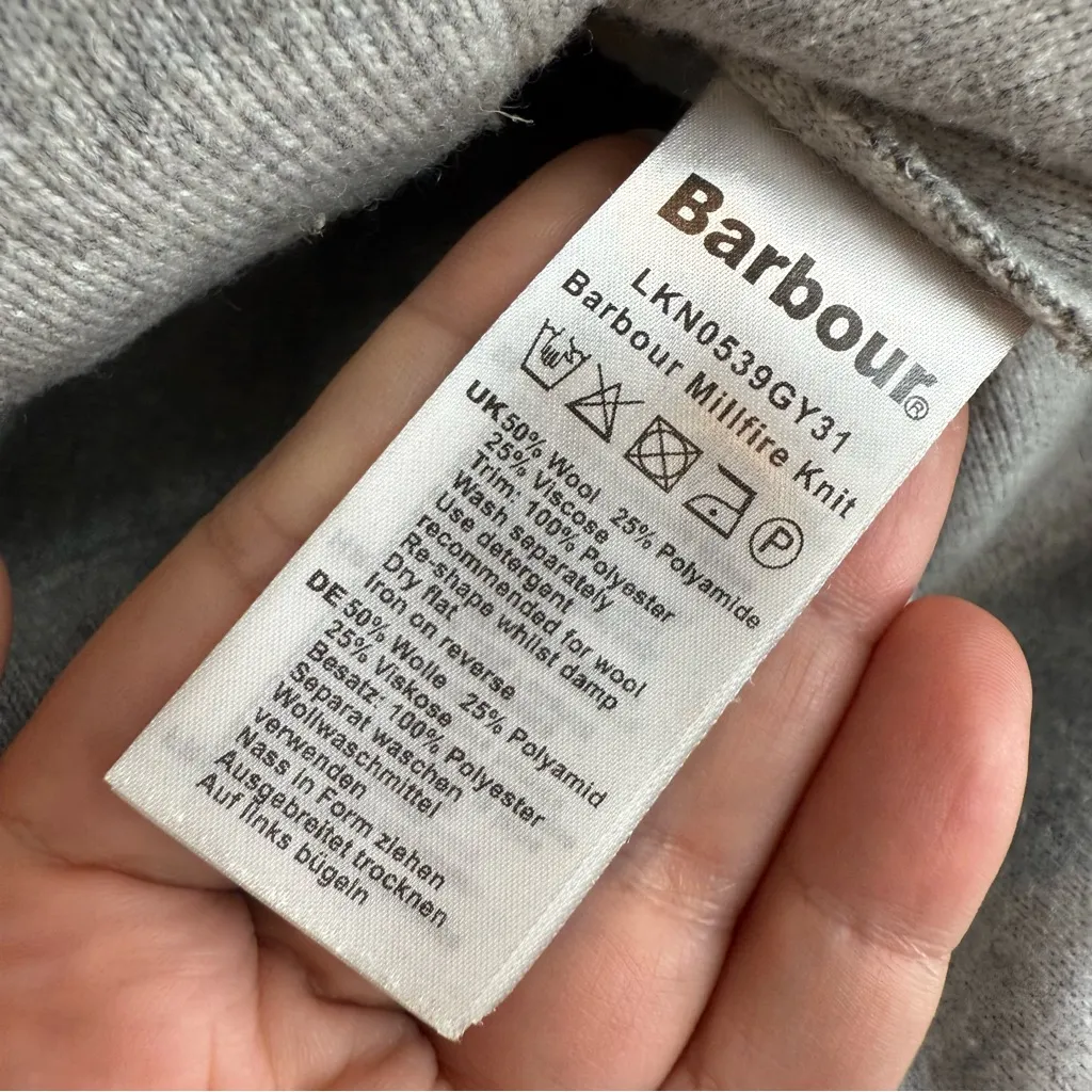 Barbour Women’s Size M Millfire Knit Sweater Jacket Gray Tartan Preppy Old Money - Image 5