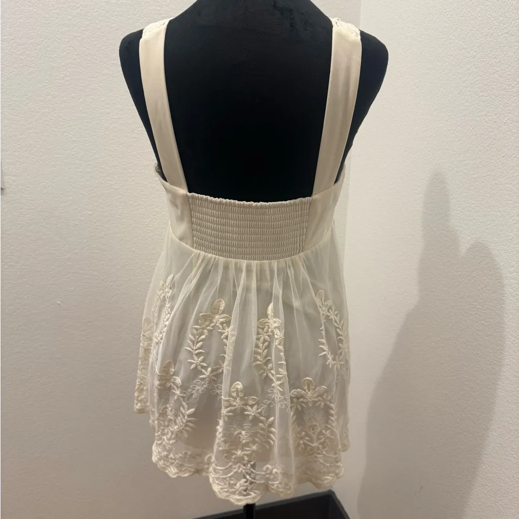 Boston Proper Small Ivory Crochet Embroidered Tunic Top - Image 5