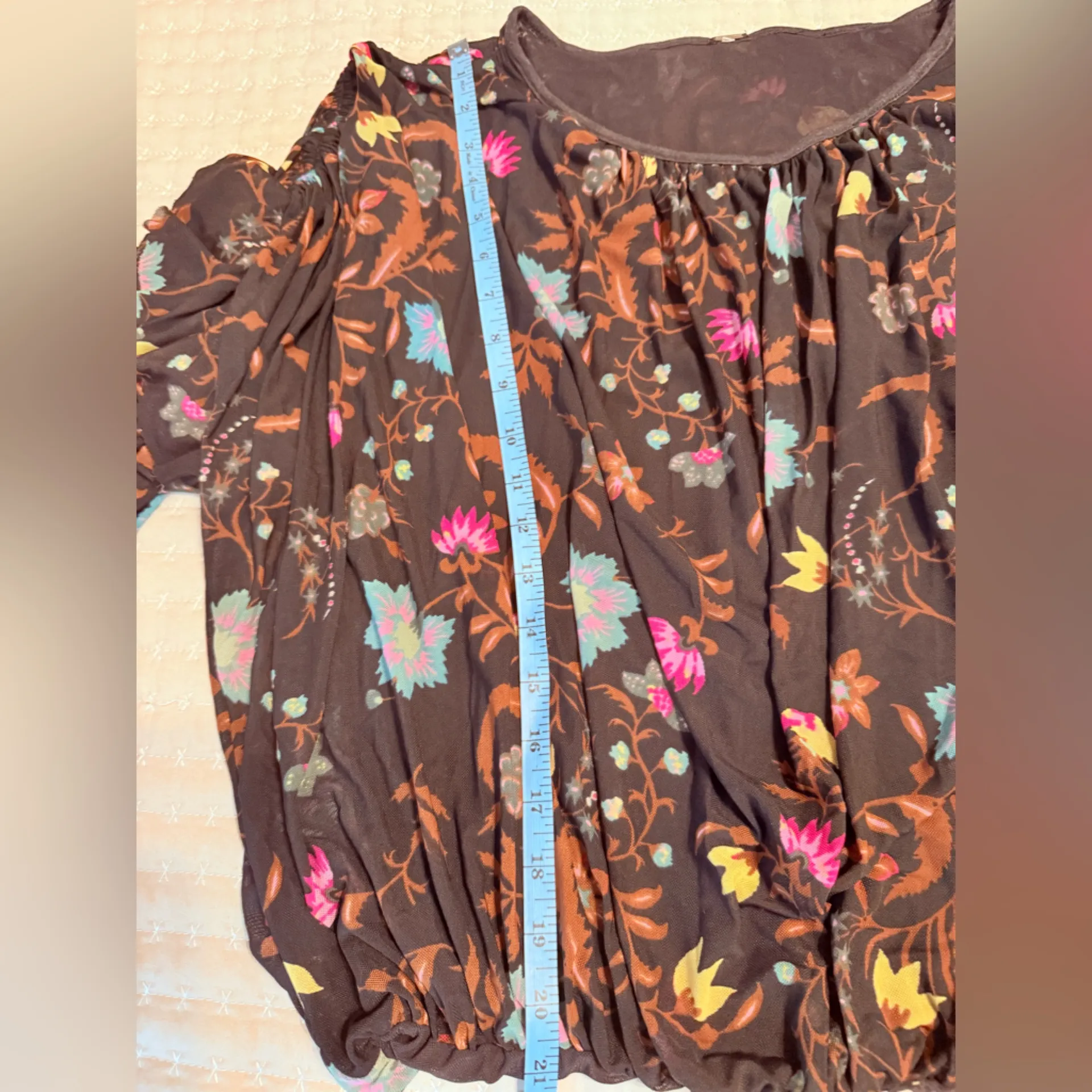 Free People Wildflower top black‎ tiered mesh sleeves bubble hem M - Image 7