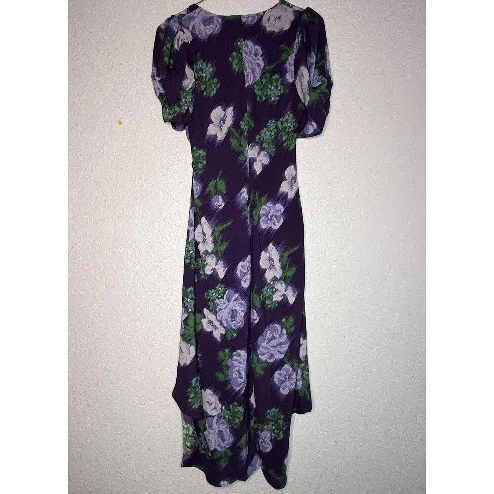 A New  Day Navy Purple Floral Ruched Hi-Low Romantic Crepe Dress Size M New! - Image 4