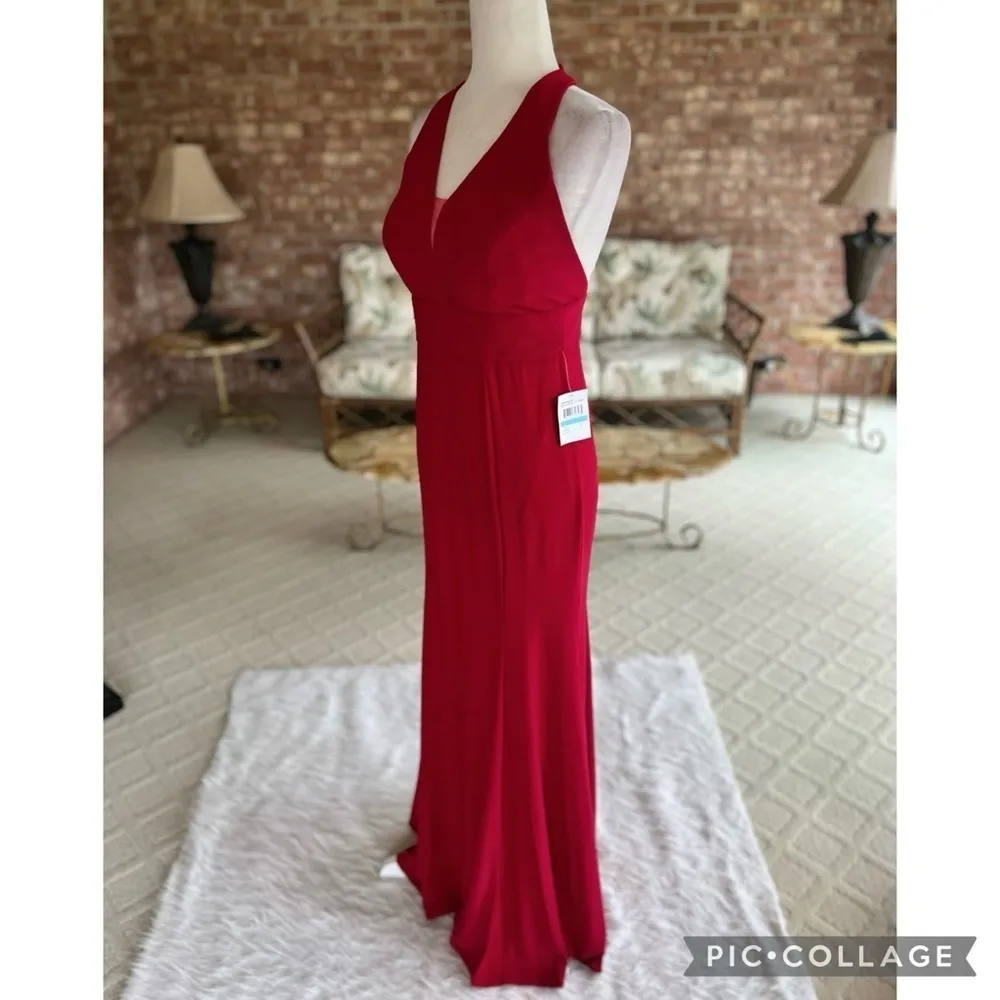 Morgan & Co. Red Open Back Halter Jersey Knit Evening Dress NWT 5 (Jrs) Size undefined - Image 3