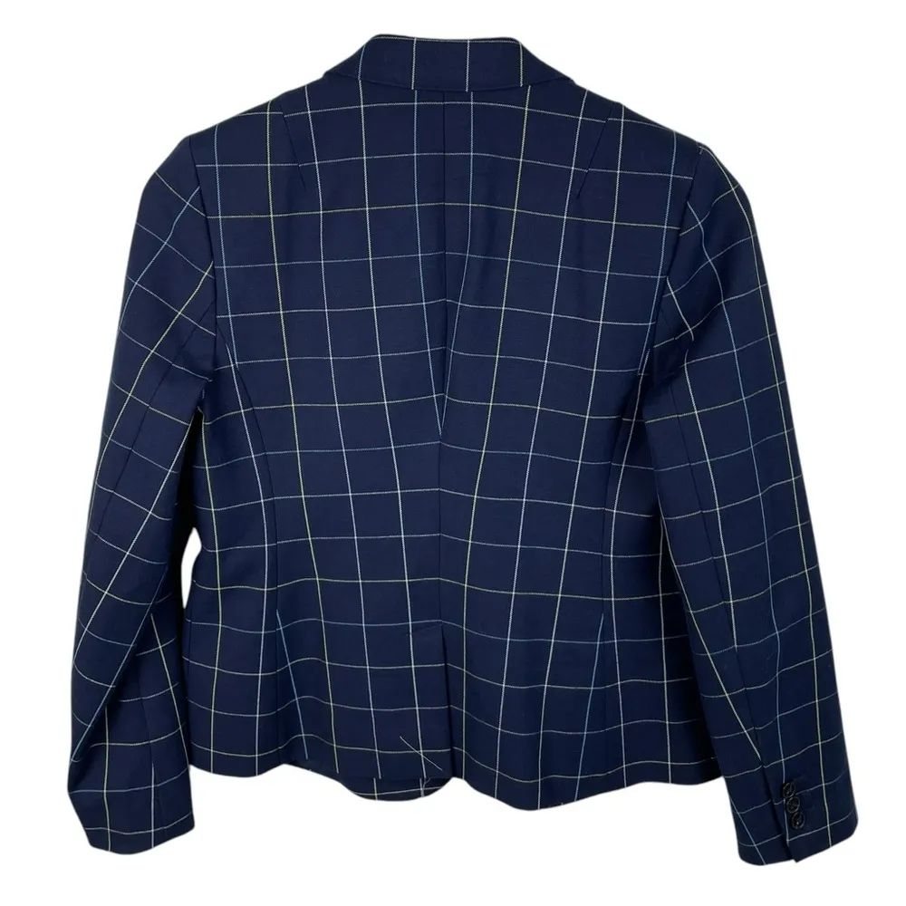 Banana Republic Navy Blue Plaid Classic Fit Blazer Cotton Women's Size 4 Petite - Image 4