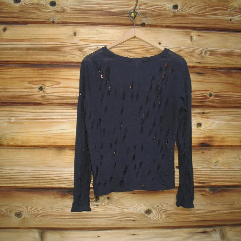 IRO Marvina Blue Linen Distressed Pullover Knit Top - Image 7