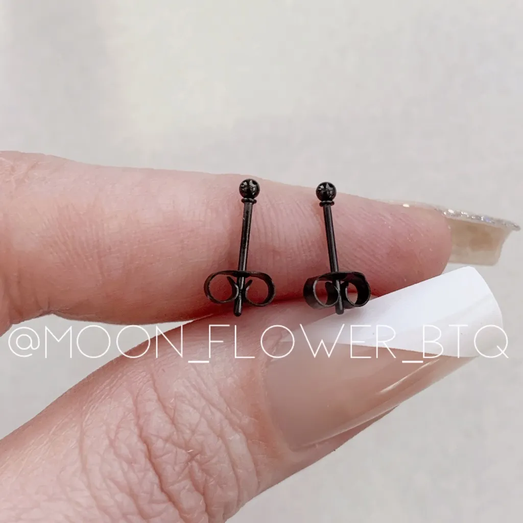 Very Tiny Black Ball Stud Earrings - Image 5
