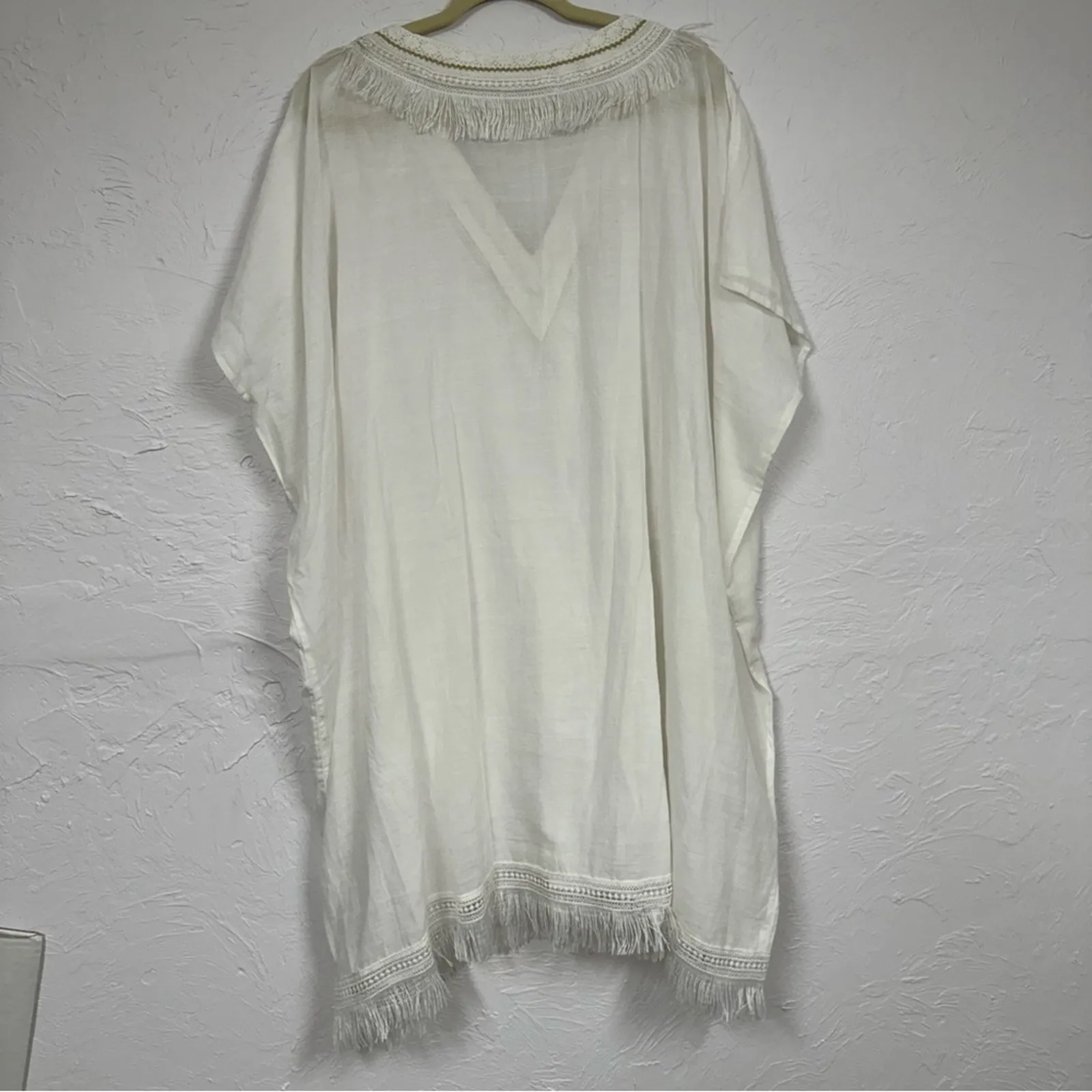 Verandah White Cotton Boho Swimsuit Coverup Womens OS Beachy Embroidered Dress Size M - Image 12