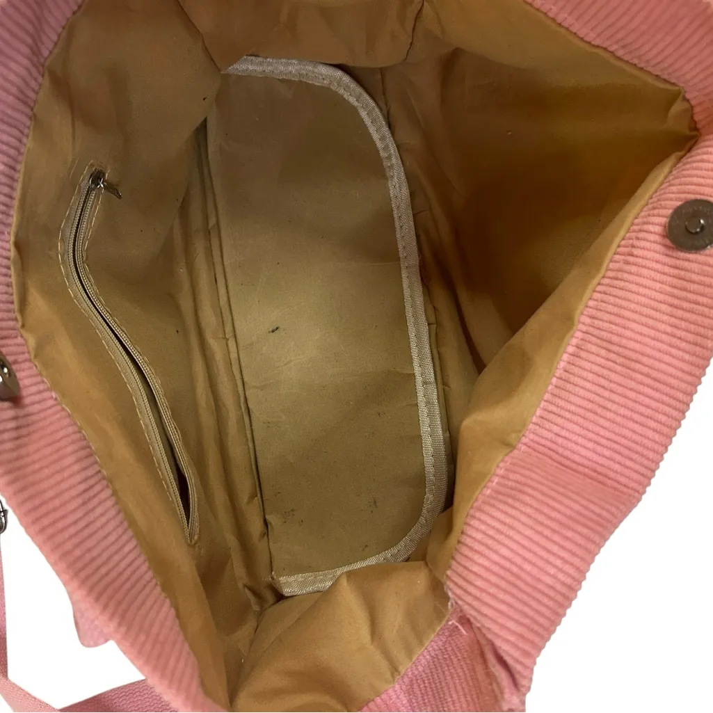 Bubble Gum Pink Corduroy Shoulder Bag with Adjustable Strap with 5 - Image 3