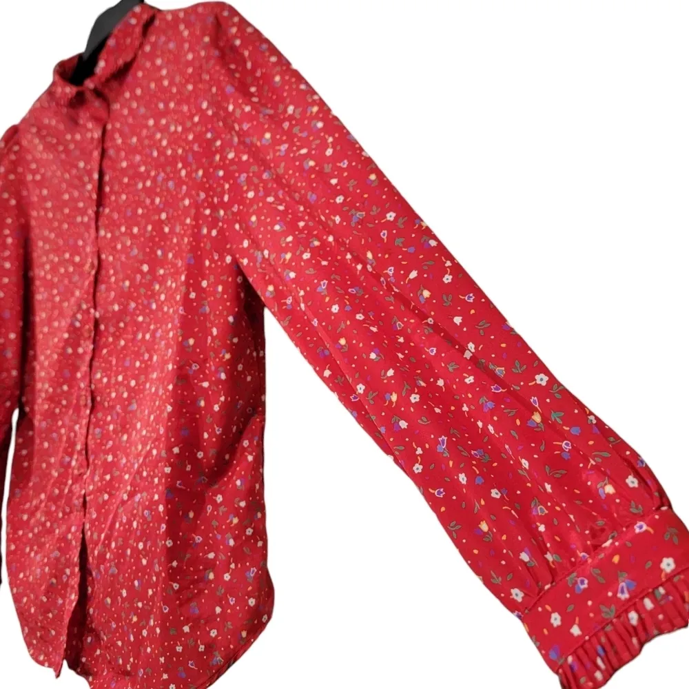 The Villager VTG Red Mini Floral Print Button Down Long Sleeve Women's Size 16 - Image 6