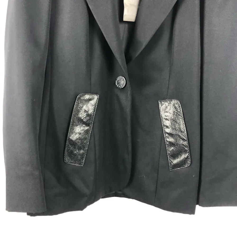Genny Black Blazer with Snakeskin Texture Leather Size 14 - Image 4