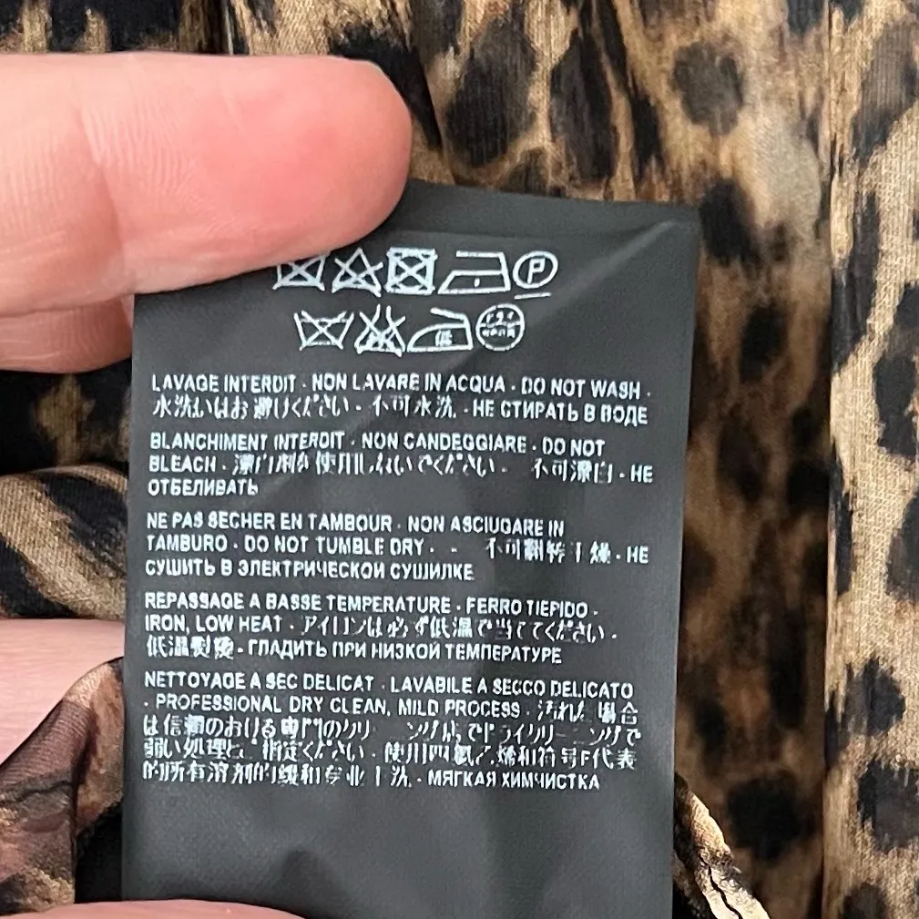 YSL Saint Laurent Women’s 100% Silk Animal Print Long Sleeve Sheer Dress Small - Image 9