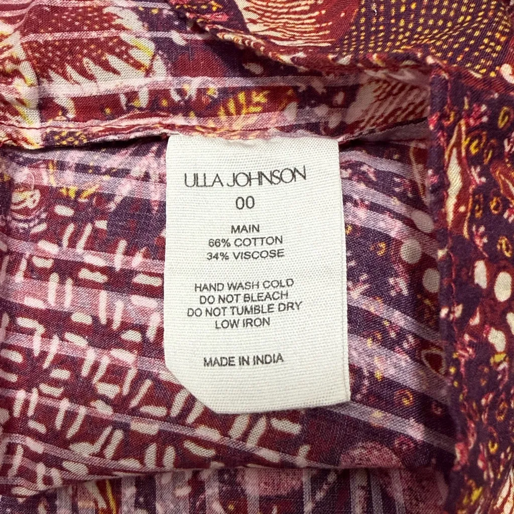Ulla Johnson Issa Mixed Print Cotton Blend Top Odessa 00 NWT Floral Red Orange - Image 6
