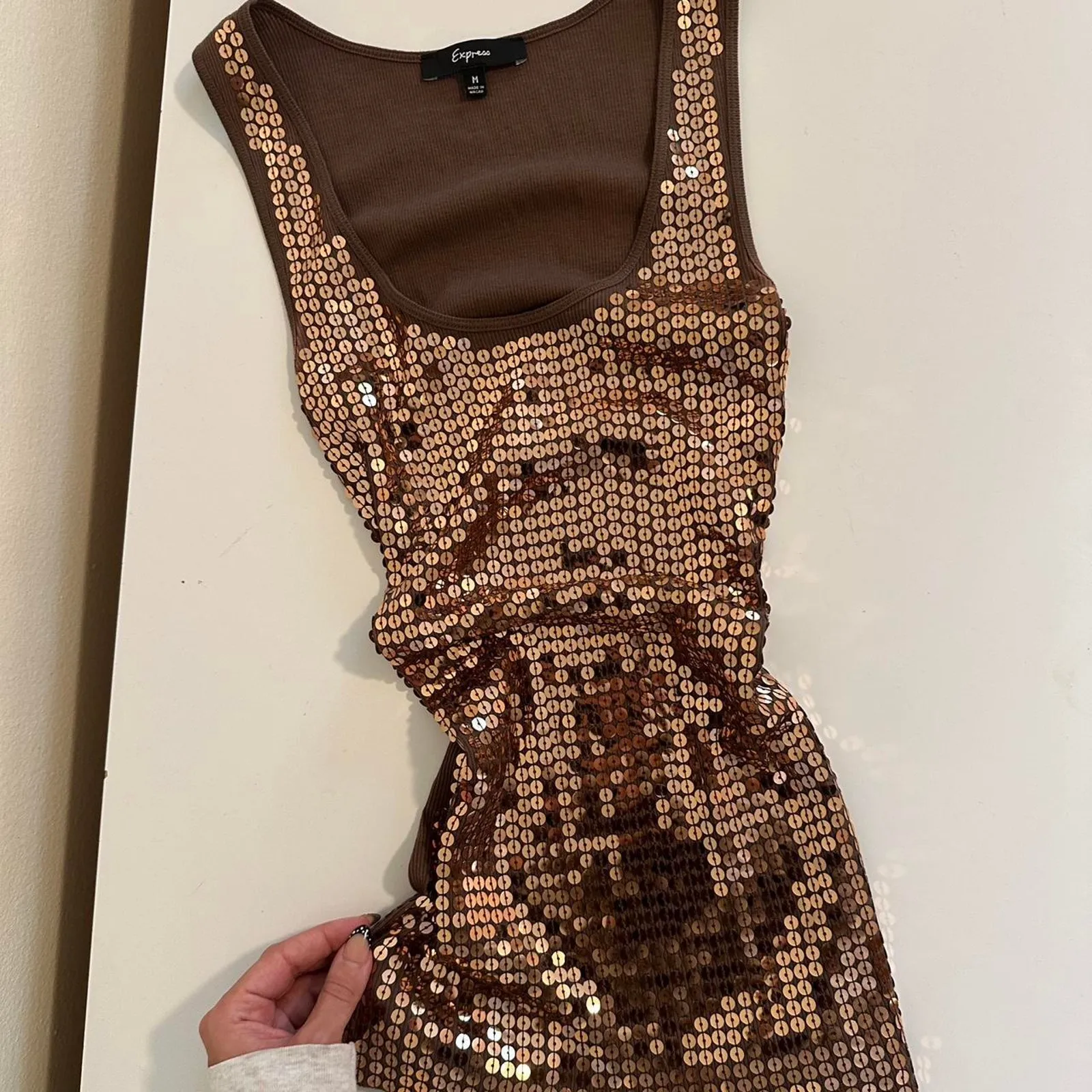 Y2k express sequin tank insane Brown Size M - Image 2