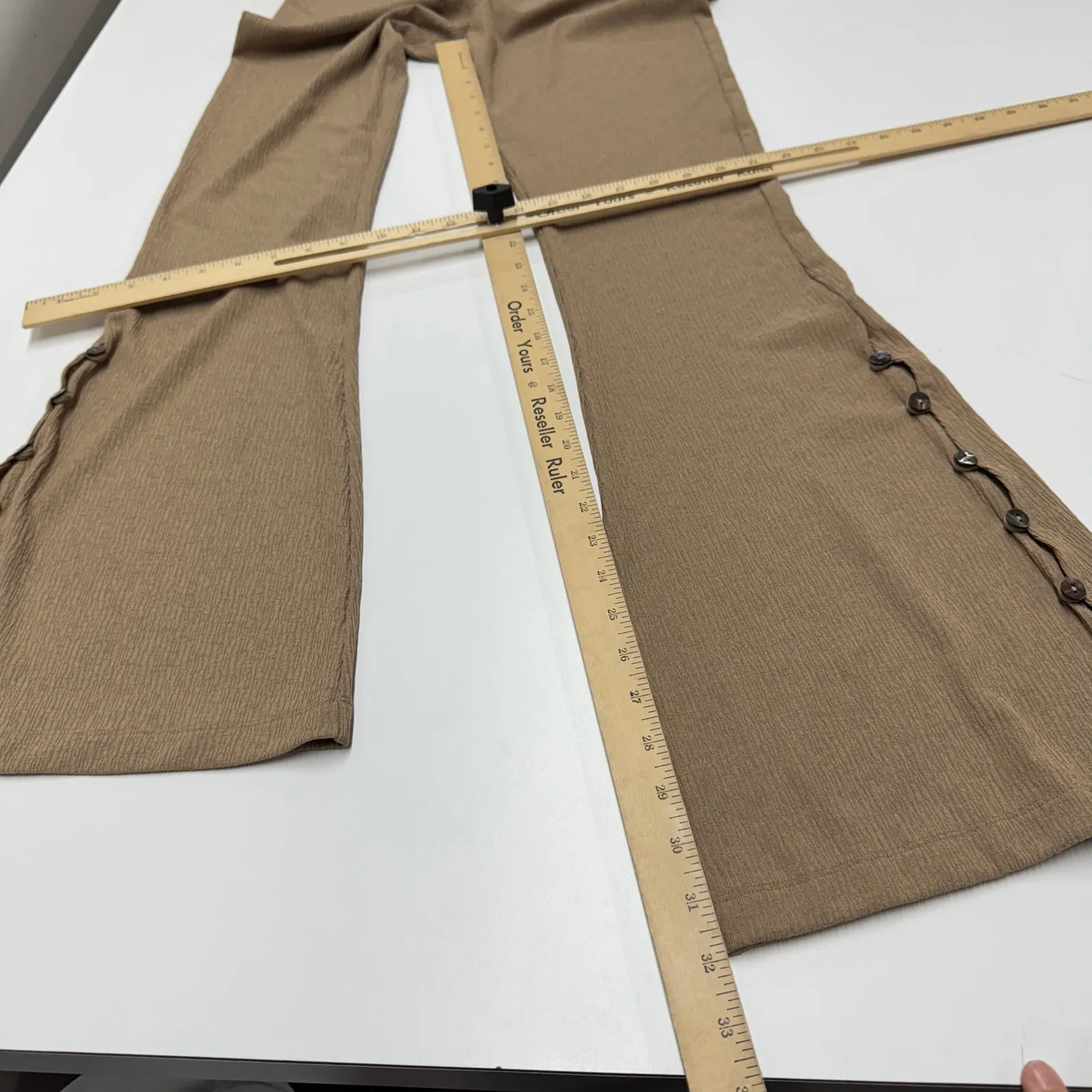 LPA Pants Womens Medium Tan Beige Belva Bell Bottom Flare Leg Button - Image 10