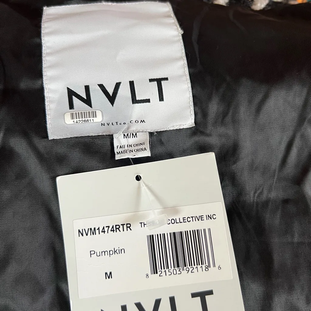 Anthropologie NVLT Millie Orange Multi Plaid Tweed Mid Length Coat Wool NEW - Image 2