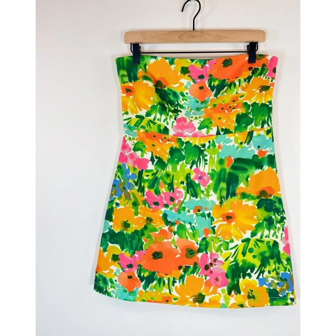 With Jean Womens Dress Green Lala Splice Floral Mini Strapless Tube Boho Large - Image 6