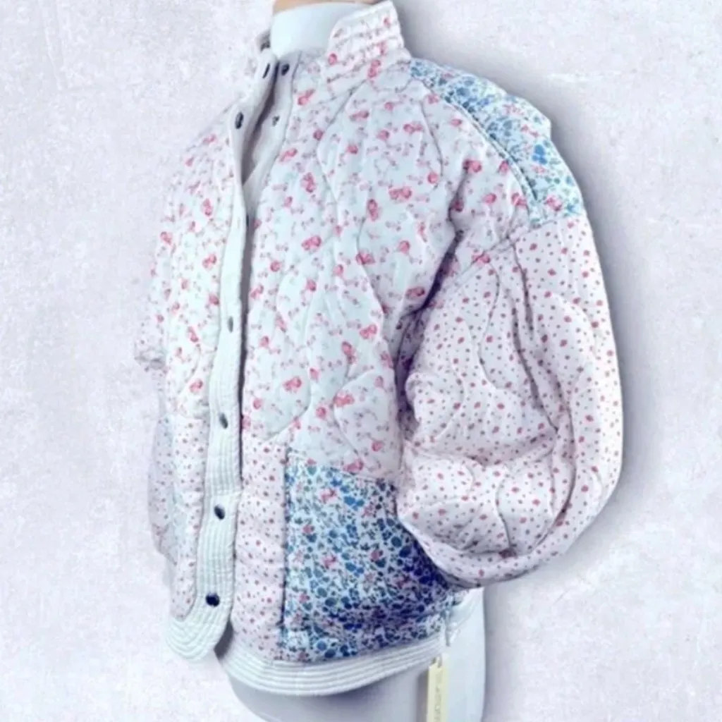 BLANK NYC  Quilted Patchwork Micro Floral Print Bomber Jacket- XS - Image 2