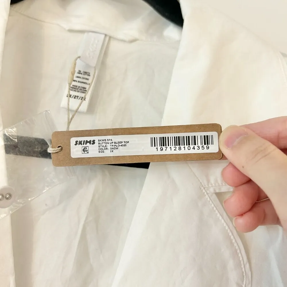 SKIMS Spa Button Up Sleep Top in Snow Size 2X NWT - Image 5