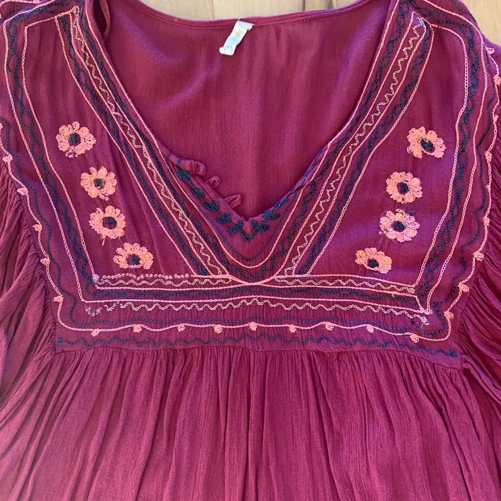Japna Flowy Top Hippie Boho Shirt Maroon Embroidered Womens M Batwing Dohlman - Image 12