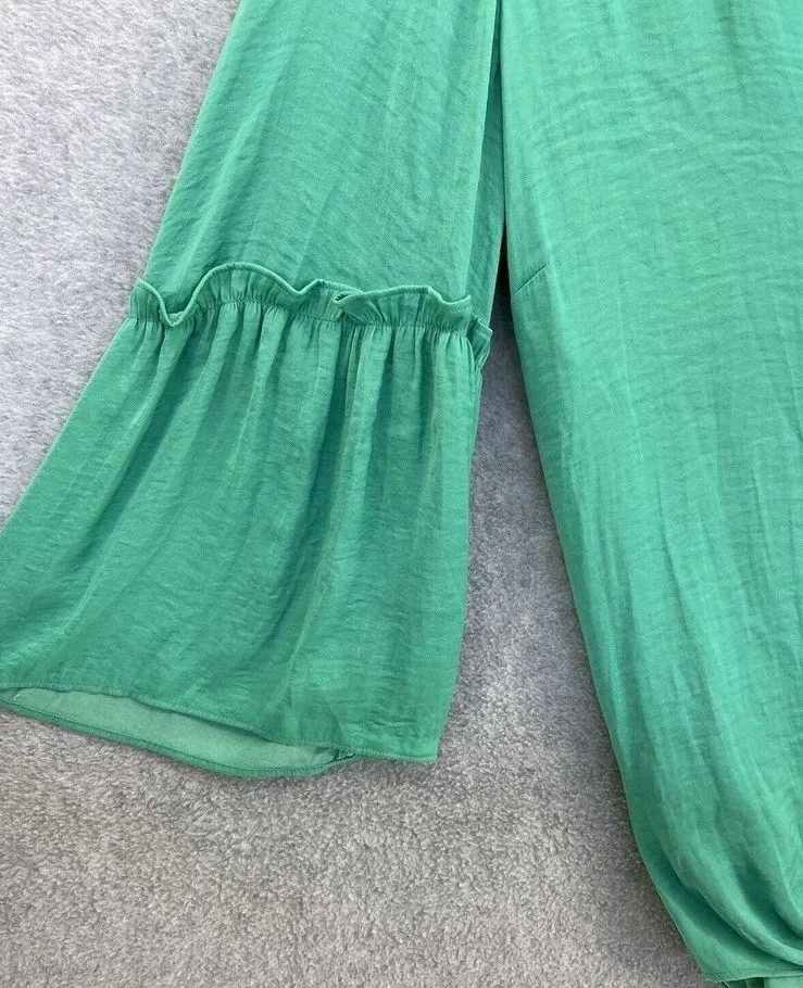 Alfani Women's Blouse Bell Sleeve Tie Front VNeck Plus Size 0X Green - Image 3