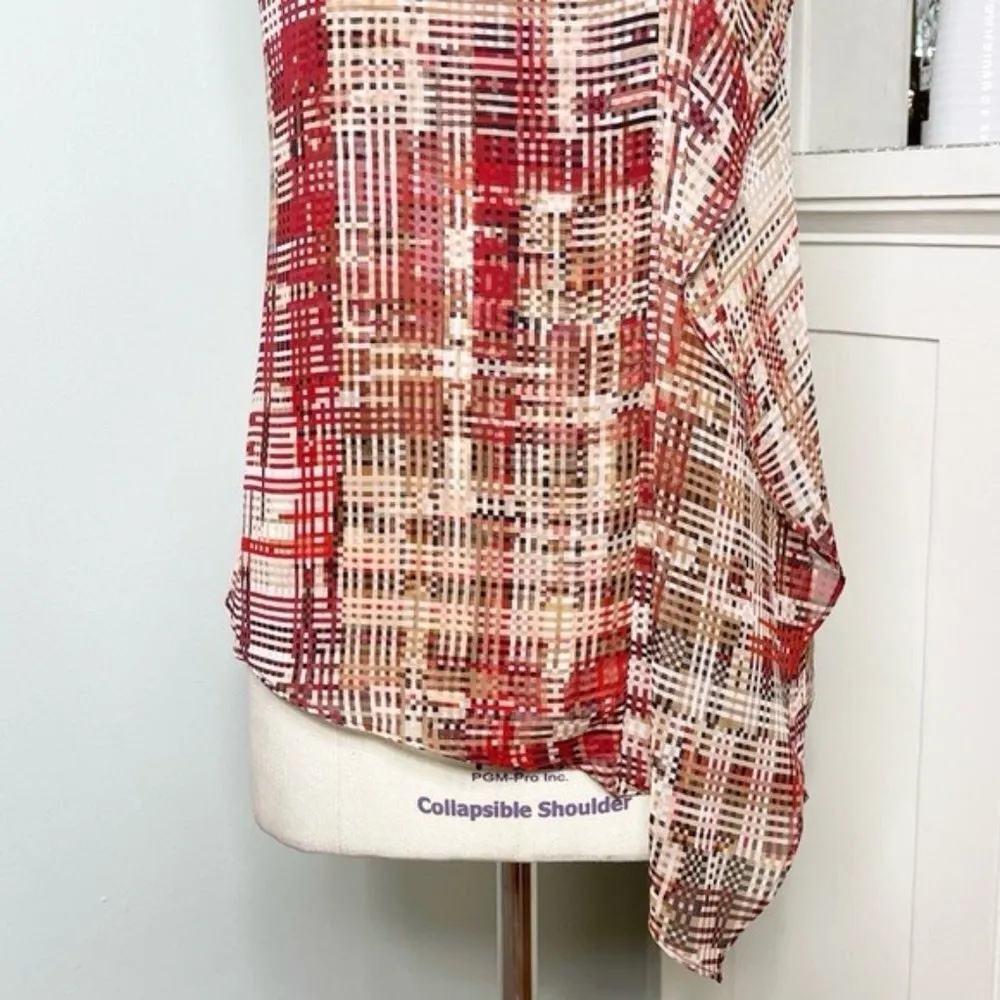 White House Black Market Red Ruffle Printed Sleeveless Tunic Top Small - Image 7