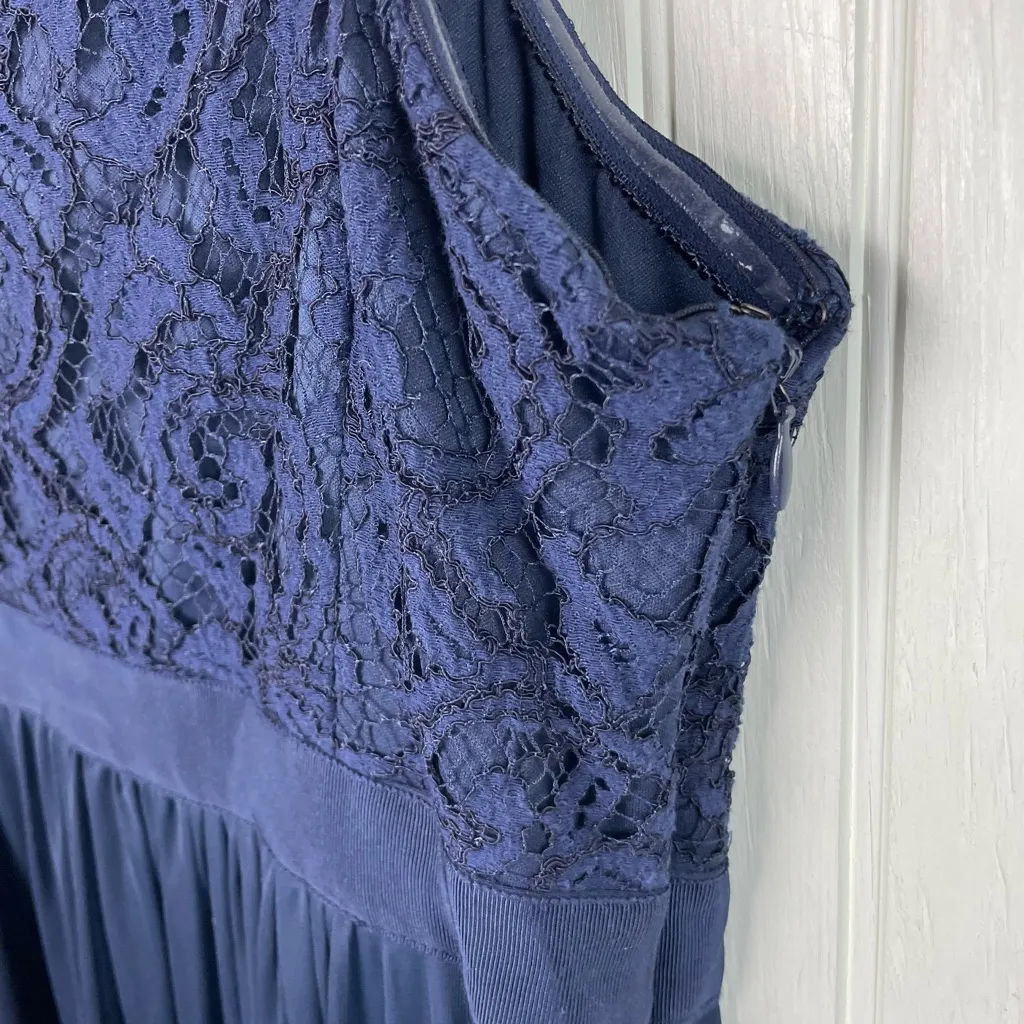 Adrianna Papell One Shoulder Lace Tulle Dress Gown Navy Blue Embellished Size 2 - Image 9