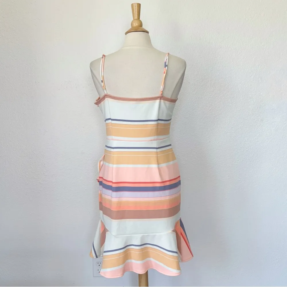 Pastel Striped Faux Wrap Sleeveless Dress - Image 4