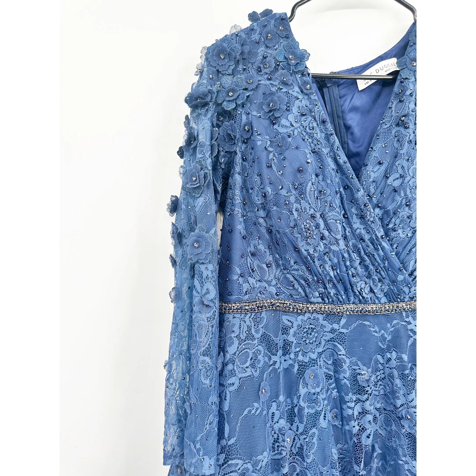 Mac Duggal 67809D Applique Fit-&-Flare Dress Blue Navy Floral Long Sleeve 14 - Image 6