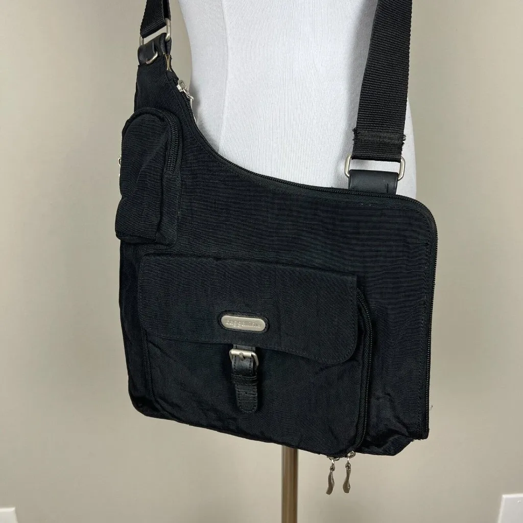 Baggallini Crossbody Bag Black Nylon Travel‎ Organizer Medium Zipper Buckle - Image 3