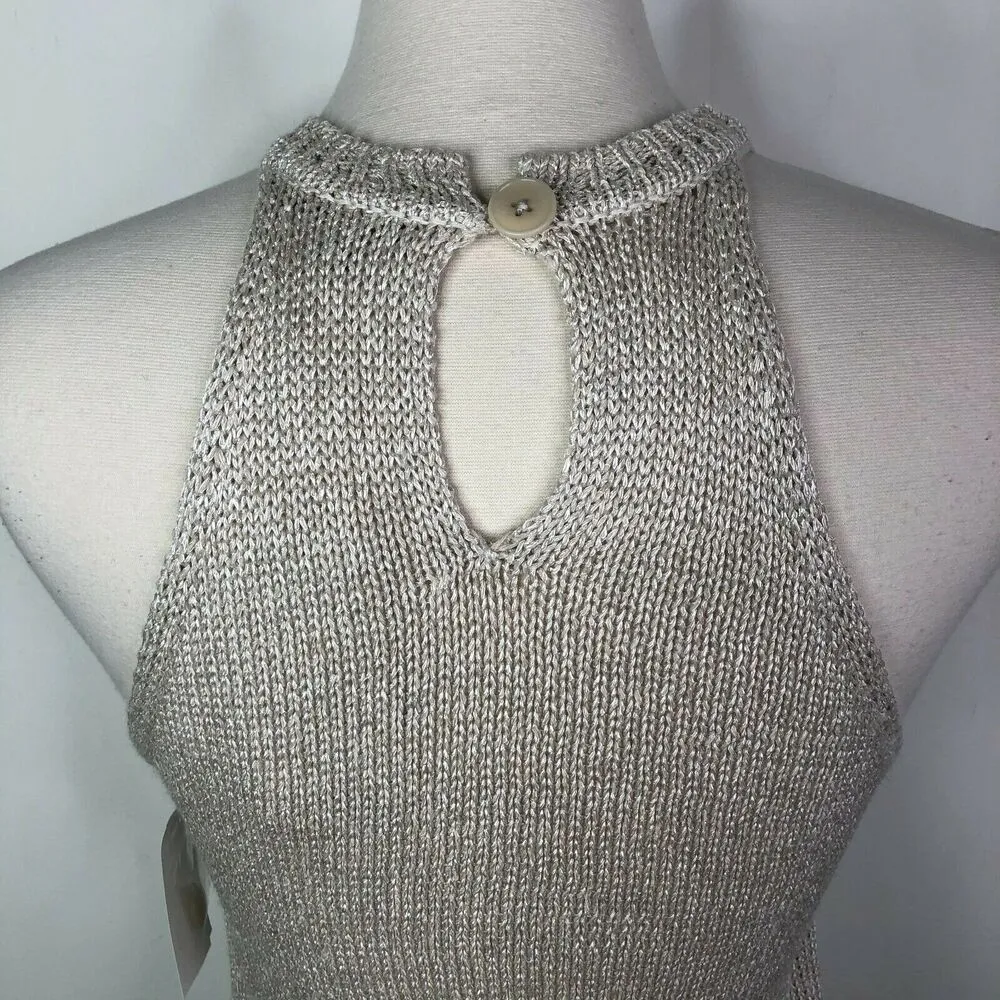 NEW Joie Beige Linen Blend Cam Knit Halter Neck Lightweight Tank Top Womens L - Image 7