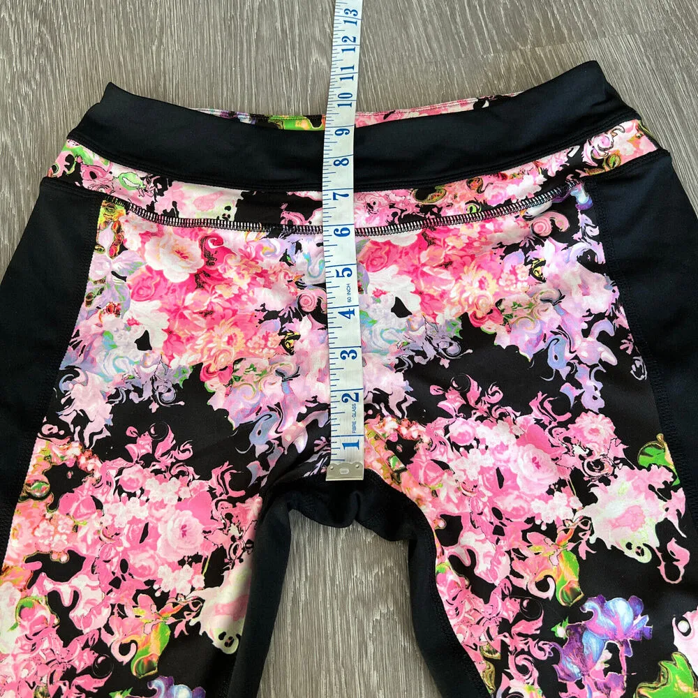 Cynthia Rowley Leggings Womens Small Cropped Activewear Floral Black Pink - Image 6