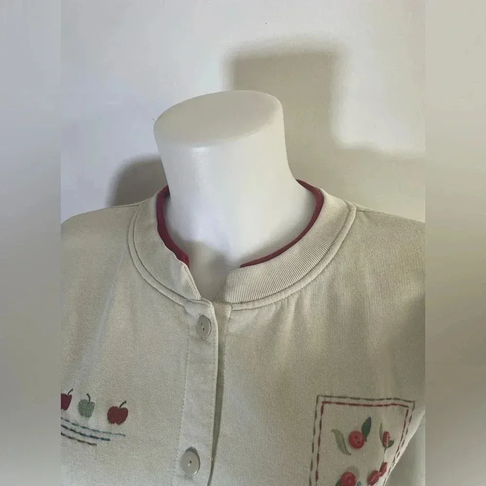 Vintage Grandma style Extra Shenanigans‎ Button Front Embroidered Apples 2X 0186 Red - Image 4