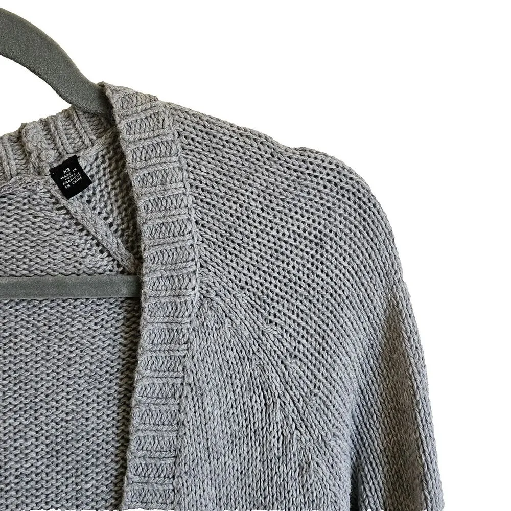 Anthropologie Cardigan Womens XS Gray Knitted & Knotted Ruffle Hem Boho Chic - Image 6