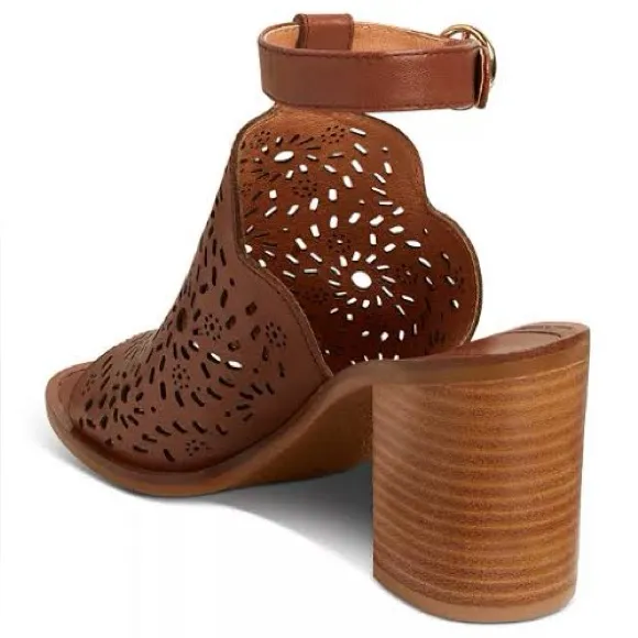 Jack Rogers Ronnie Laser Cut Ankle Strap Chunky Block Heel Sandals Brown 7.5 - Image 2