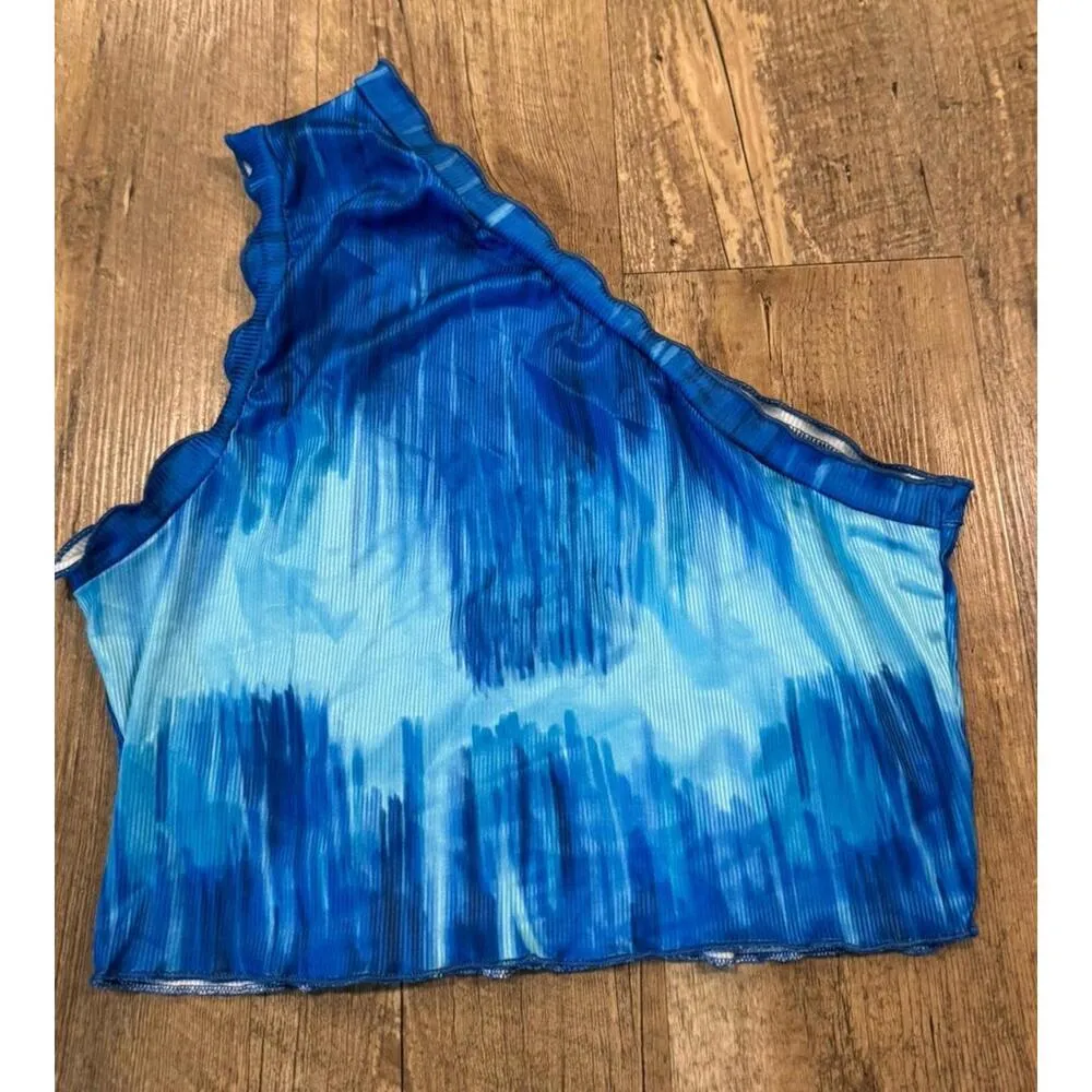 Blue One Shoulder Tie Dye Tank Top Small Shein - Image 2