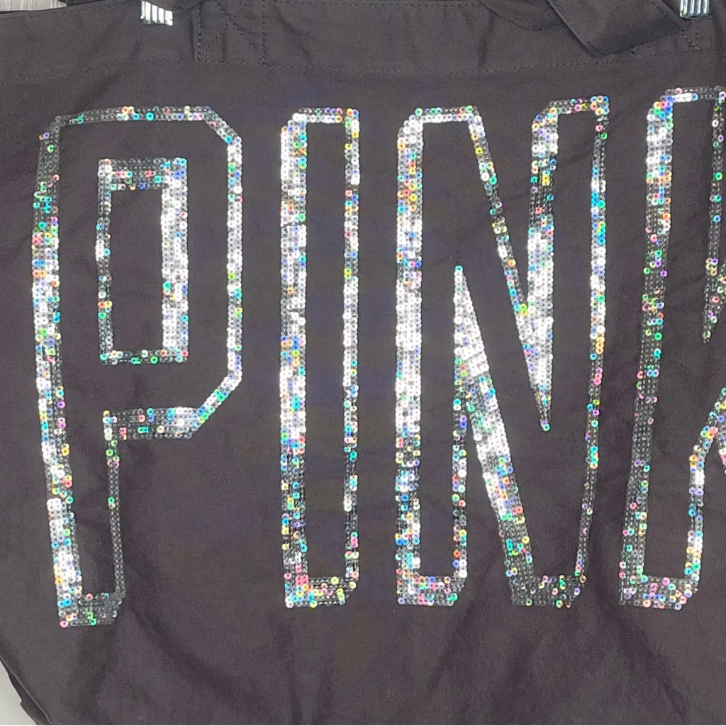 Victoria’s Secret PINK Sequined Tote Bag 2013 Large Capacity Gray Silver - Image 2