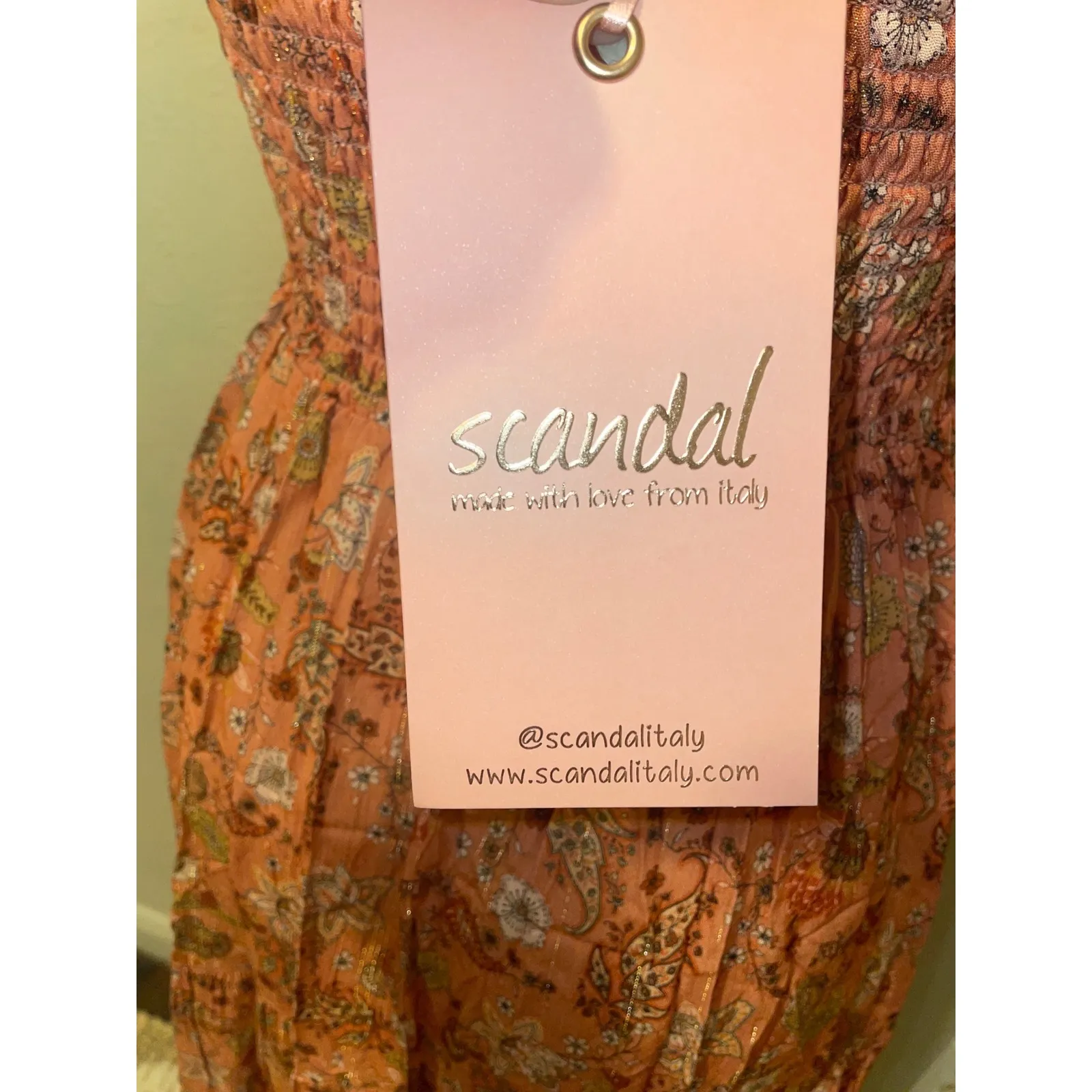 Scandal Italy Mona Boho Smocked Floral Midi Dress Made in Italy Size M Size M - Image 10