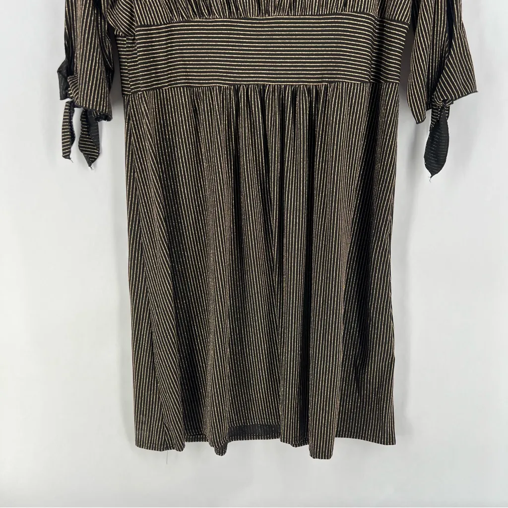 Ashley Stewart Size 26/28 Stretch Textured Metallic Gold Lurex Striped Dress‎ - Image 12