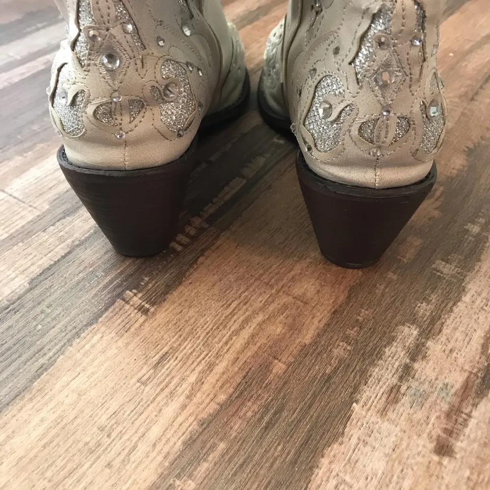 Retro Women's Cowgirl Cowboy Block Heel Mid Wide Calf Western Shoes Size 39 Silver - Image 5