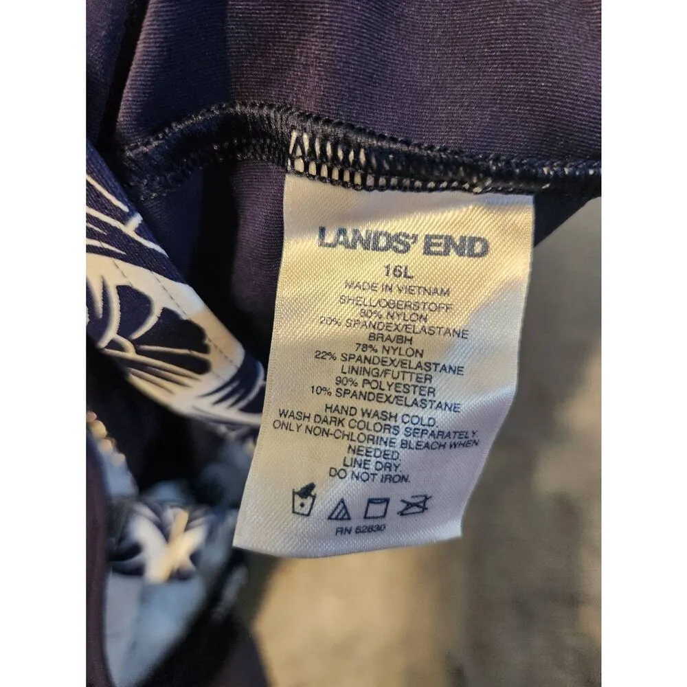 Lands End Size 16 L Women's Floral Tankini Top Blue and White - Image 3