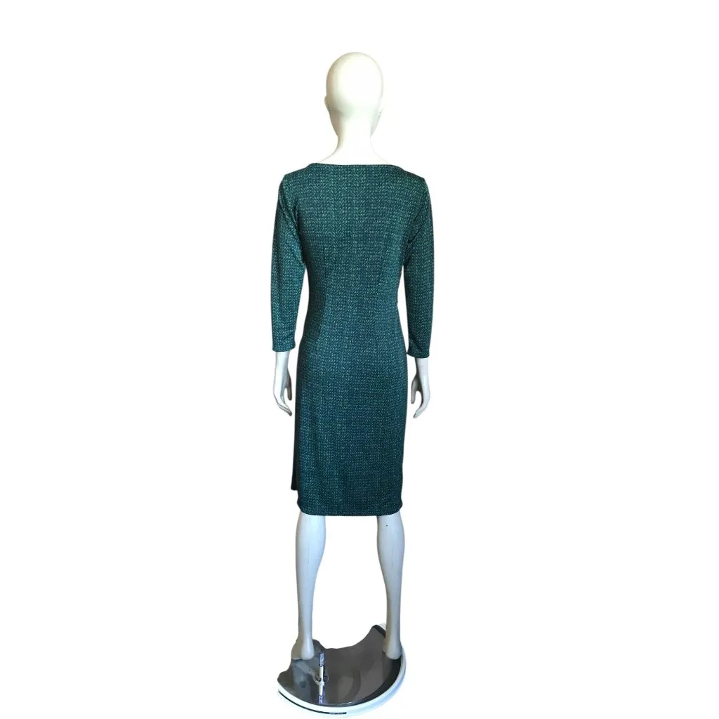 Talbot Green and Blue Patterned 3/4 Sleeve Dress - Image 4