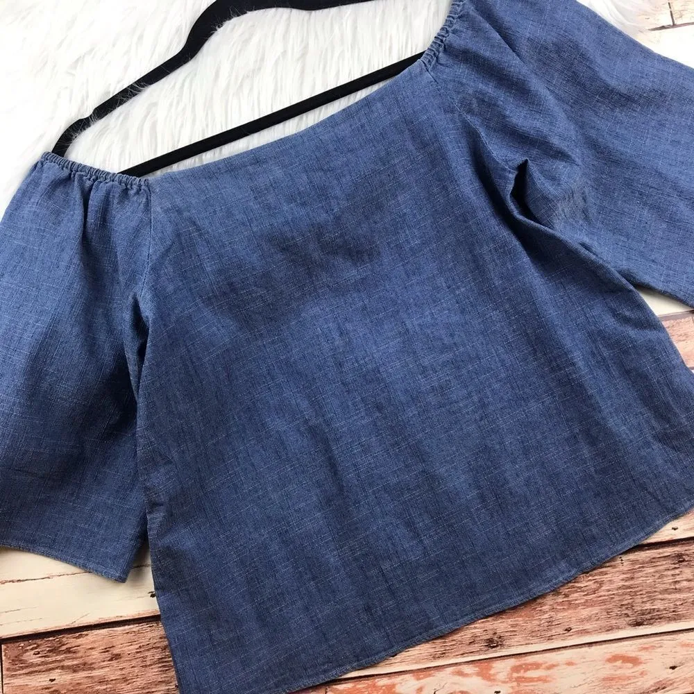Alice‎ + Olivia chambray off shoulder blouse - Image 3