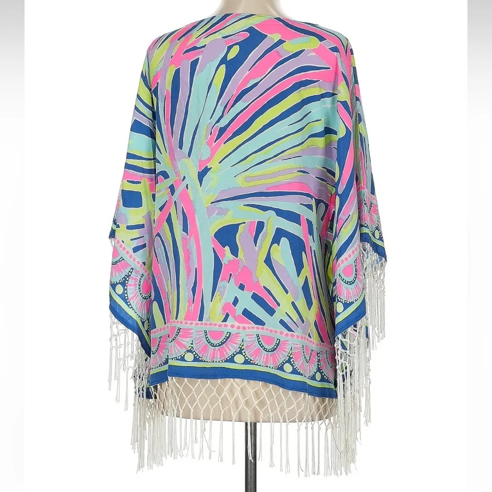 Lilly Pulitzer Moya 100% Silk Fringe Blouse Swim Cover Up Caftan Size Small Med - Image 6