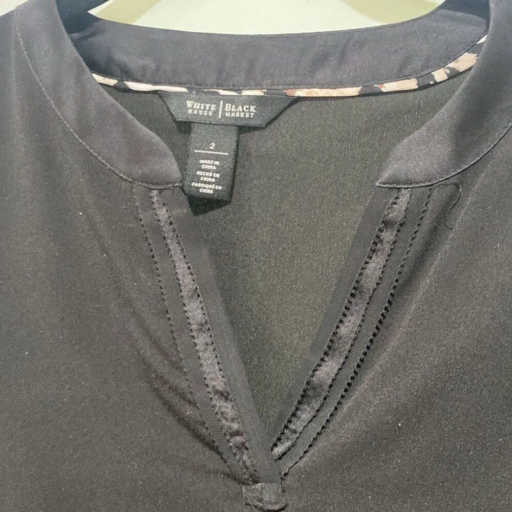 White House Black Market Women's Black Tunic Blouse Top Shirt Long Sleeve Sz 2 - Image 2