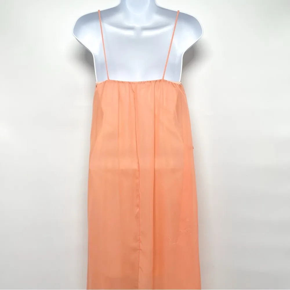 Sleeveless Chiffon Flowy Peach Pink Orange High Low Dress Small - Image 5