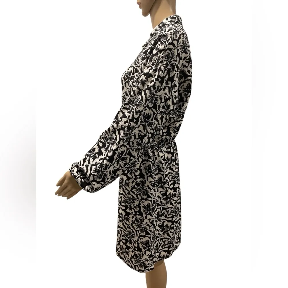 Vero  Moda Black Floral Long Sleeve Shirtdress Dress size L - Image 3