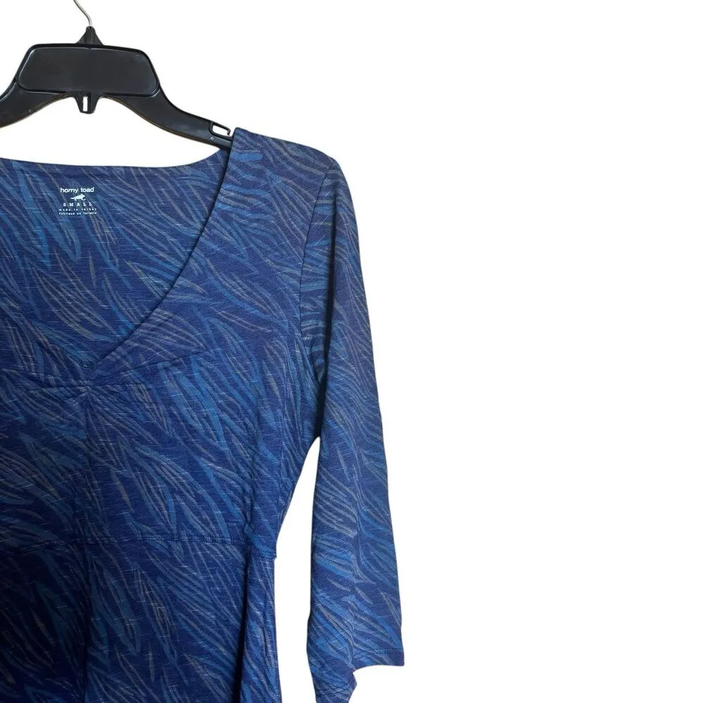 Horny Toad Rosalinda Dress Small Multicolor Artsy Print V Neck Organic Semi Fit - Image 3