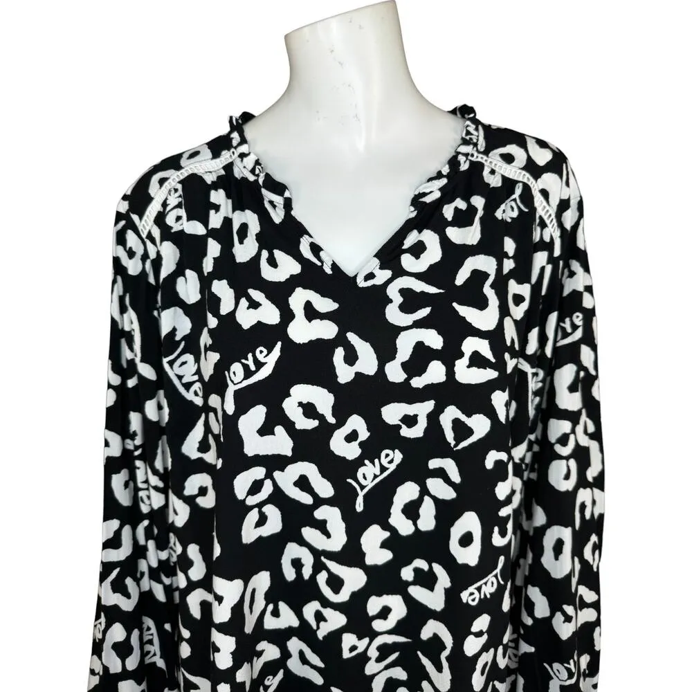 Denim & Co. Valentine's Day Printed Blouse w/ Smocked Cuff Black 2X - Image 8