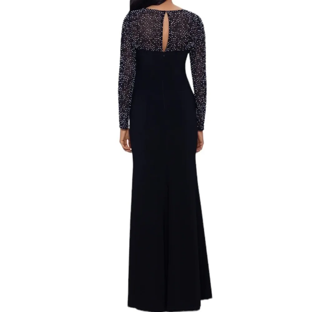 New Women’s Betsey And Adam Haisley Long Jersey Knit Beaded Dress Size 8 Black - Image 6