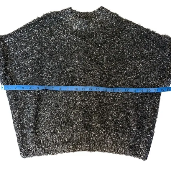 & Other Stories Sparkly Eyelash Silver Metallic Sweater Dolman Sleeve MockNeck S - Image 7