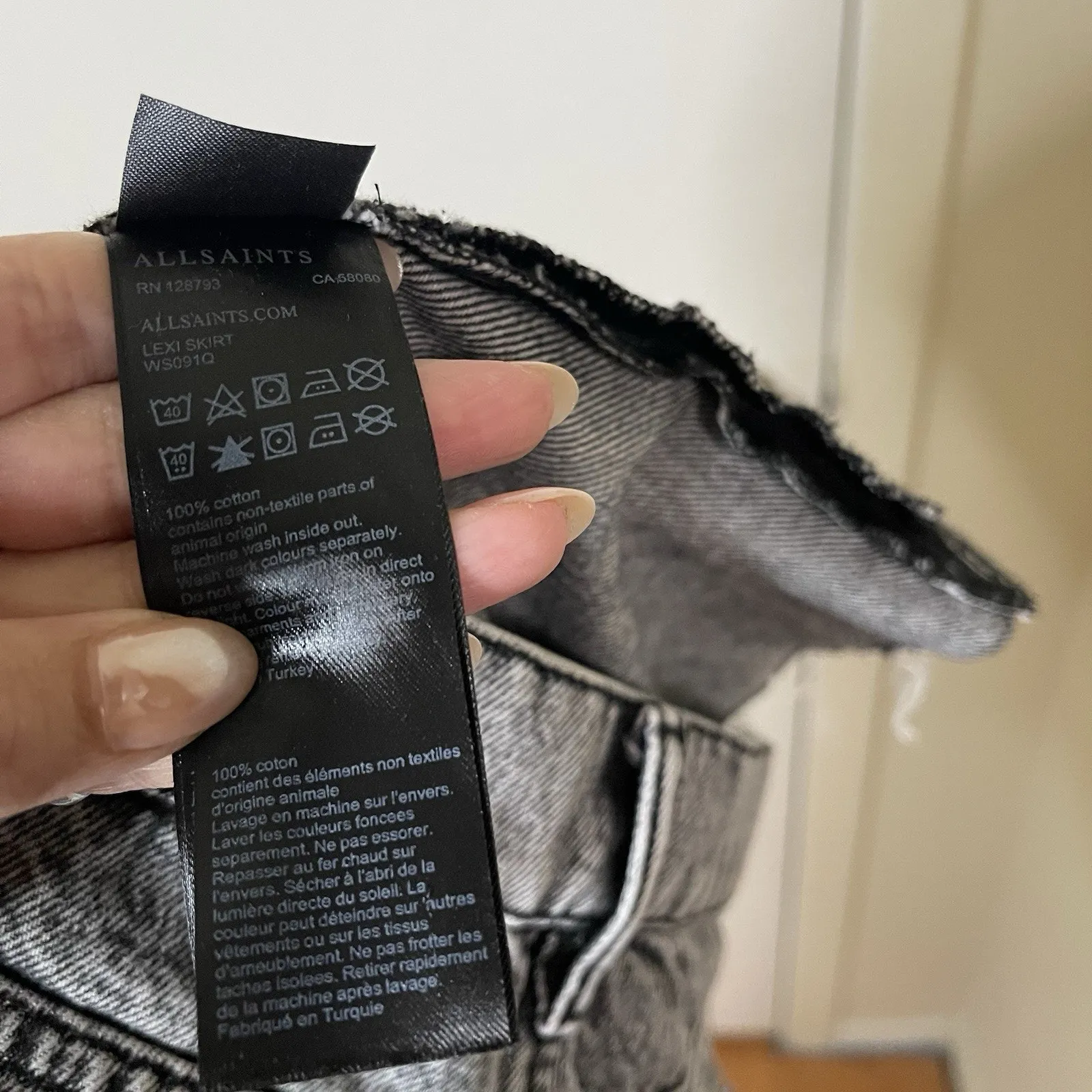 ALLSAINTS lexi black washed mini denim skirt frayed hem size US 6 - Image 5