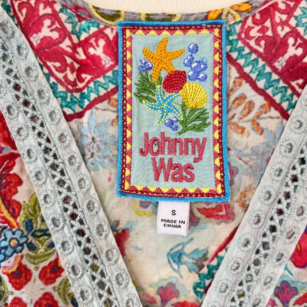 $458 NWOT Johnny Was Embroidered Irregular Asymmetry Floral Midi Shirt Dress S - Image 11